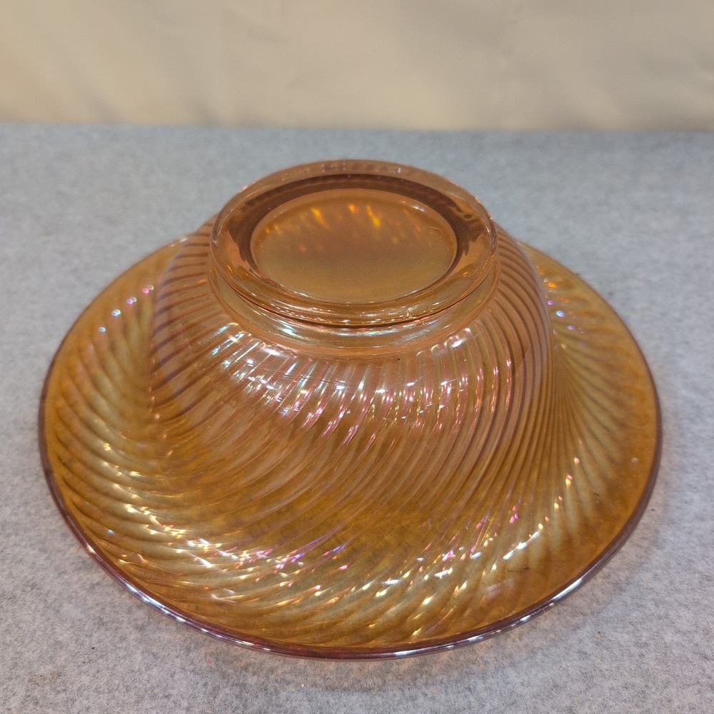 Vintage Marigold Iridescent Carnival Glass Swirl Ribbed Decorative Bowl - Picture 8 of 8